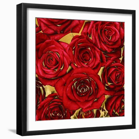 Roses - Red on Gold-Kate Bennett-Framed Art Print