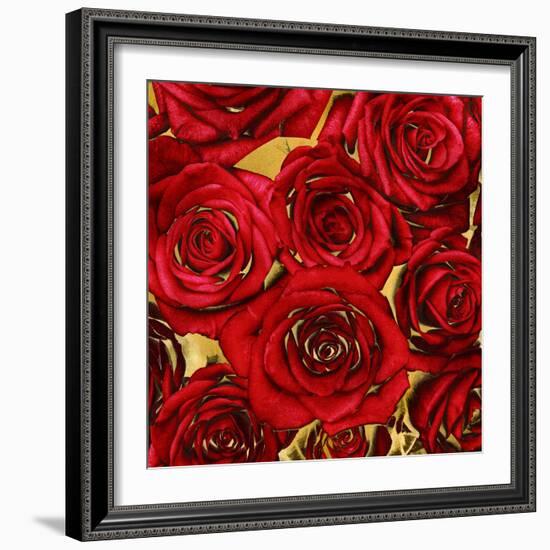 Roses - Red on Gold-Kate Bennett-Framed Art Print