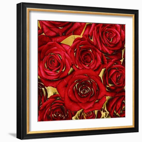 Roses - Red on Gold-Kate Bennett-Framed Art Print