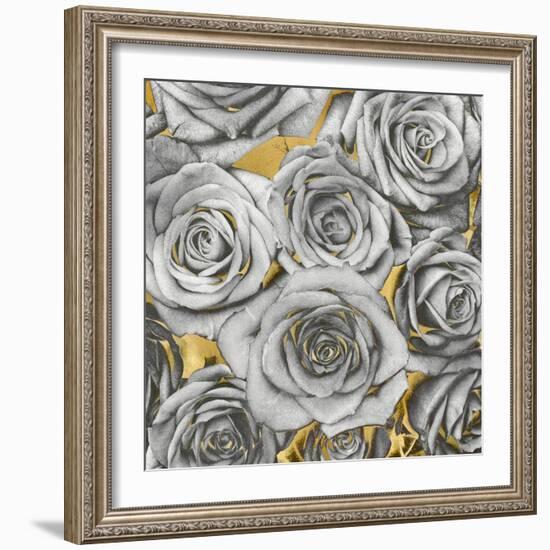 Roses - Silver on Gold-Kate Bennett-Framed Art Print