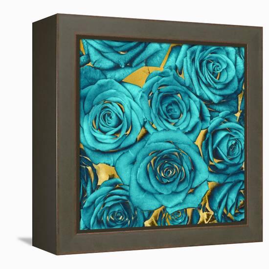 Roses - Teal on Gold-Kate Bennett-Framed Stretched Canvas