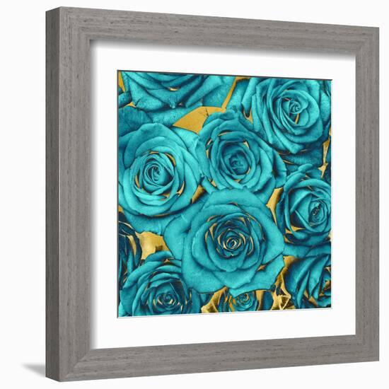 Roses - Teal on Gold-Kate Bennett-Framed Art Print