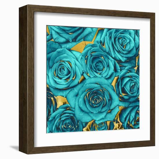 Roses - Teal on Gold-Kate Bennett-Framed Art Print