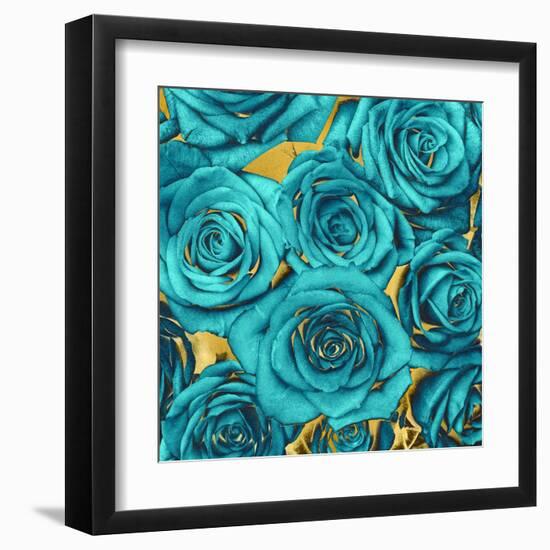 Roses - Teal on Gold-Kate Bennett-Framed Art Print