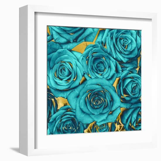 Roses - Teal on Gold-Kate Bennett-Framed Art Print