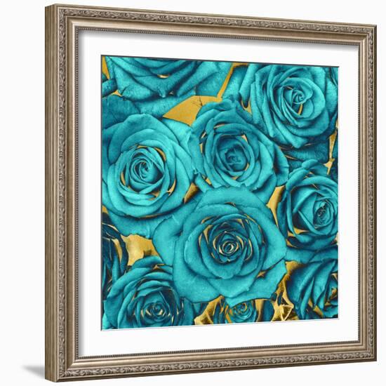 Roses - Teal on Gold-Kate Bennett-Framed Art Print