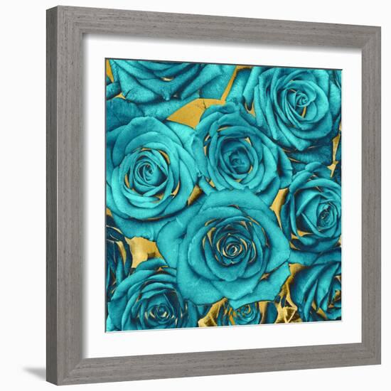 Roses - Teal on Gold-Kate Bennett-Framed Art Print