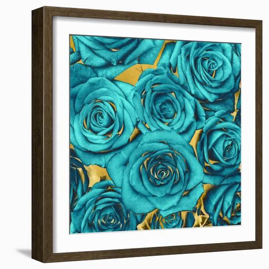 Roses - Teal on Gold-Kate Bennett-Framed Art Print