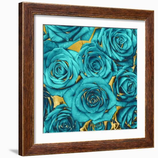 Roses - Teal on Gold-Kate Bennett-Framed Art Print