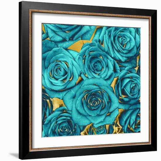 Roses - Teal on Gold-Kate Bennett-Framed Art Print