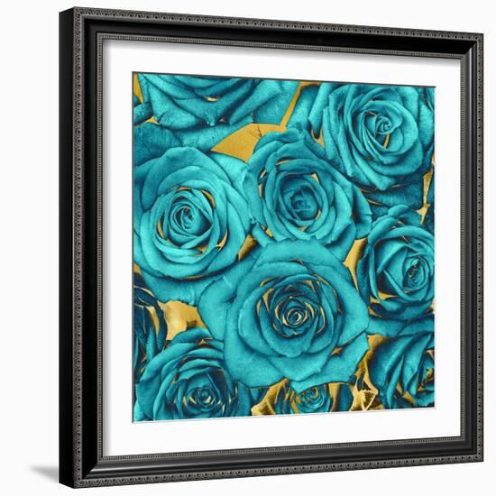 Roses - Teal on Gold-Kate Bennett-Framed Art Print