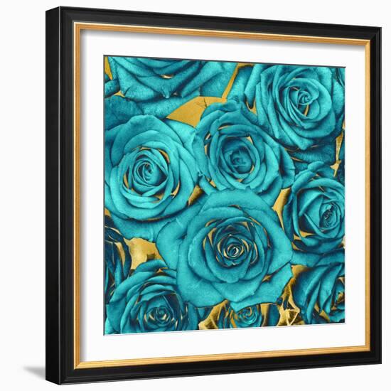 Roses - Teal on Gold-Kate Bennett-Framed Art Print