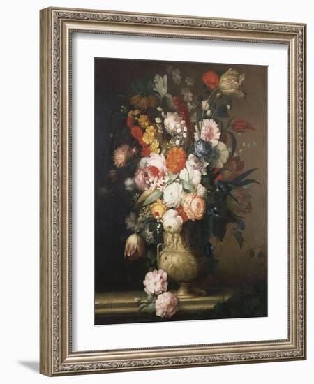 Roses, Tulips, Carnations and Other Flowers, in an Urn on a Ledge-Sir William Beechey-Framed Giclee Print