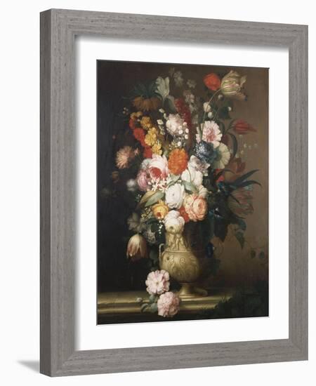 Roses, Tulips, Carnations and Other Flowers, in an Urn on a Ledge-Sir William Beechey-Framed Giclee Print