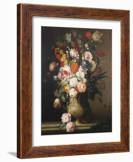 Roses, Tulips, Carnations and Other Flowers, in an Urn on a Ledge-Sir William Beechey-Framed Giclee Print