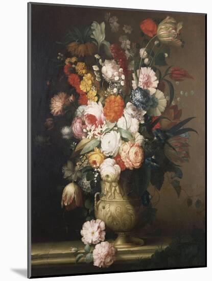 Roses, Tulips, Carnations and Other Flowers, in an Urn on a Ledge-Sir William Beechey-Mounted Giclee Print