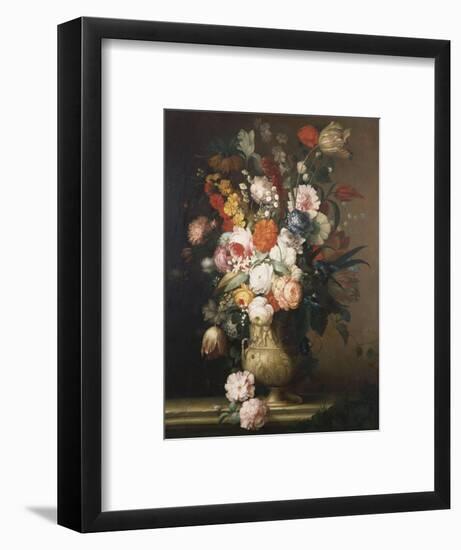 Roses, Tulips, Carnations and Other Flowers, in an Urn on a Ledge-Sir William Beechey-Framed Premium Giclee Print