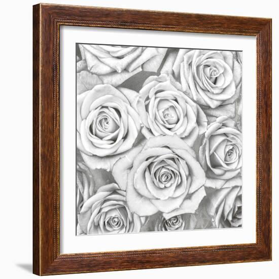 Roses - White on Silver-Kate Bennett-Framed Art Print