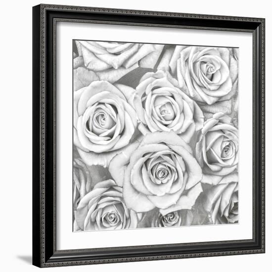 Roses - White on Silver-Kate Bennett-Framed Art Print