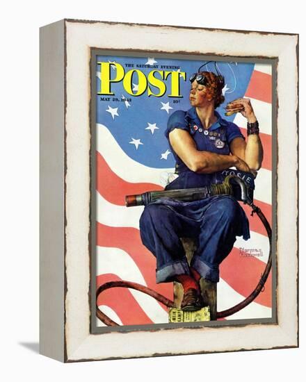 "Rosie the Riveter" Saturday Evening Post Cover, May 29,1943-Norman Rockwell-Framed Premier Image Canvas