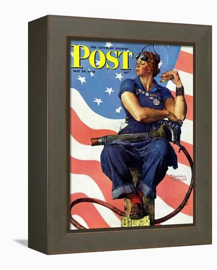 "Rosie the Riveter" Saturday Evening Post Cover, May 29,1943-Norman Rockwell-Framed Premier Image Canvas