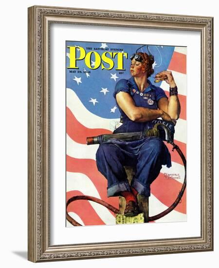 "Rosie the Riveter" Saturday Evening Post Cover, May 29,1943-Norman Rockwell-Framed Giclee Print