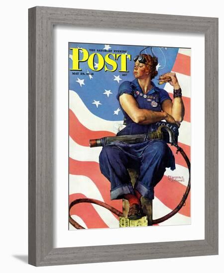 "Rosie the Riveter" Saturday Evening Post Cover, May 29,1943-Norman Rockwell-Framed Giclee Print