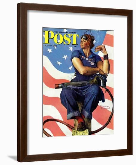 "Rosie the Riveter" Saturday Evening Post Cover, May 29,1943-Norman Rockwell-Framed Giclee Print