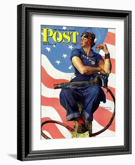 "Rosie the Riveter" Saturday Evening Post Cover, May 29,1943-Norman Rockwell-Framed Giclee Print