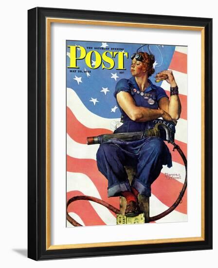 "Rosie the Riveter" Saturday Evening Post Cover, May 29,1943-Norman Rockwell-Framed Giclee Print