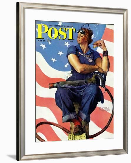 "Rosie the Riveter" Saturday Evening Post Cover, May 29,1943-Norman Rockwell-Framed Giclee Print