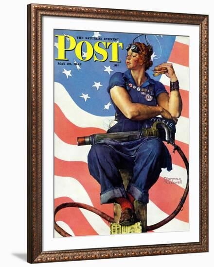 "Rosie the Riveter" Saturday Evening Post Cover, May 29,1943-Norman Rockwell-Framed Giclee Print