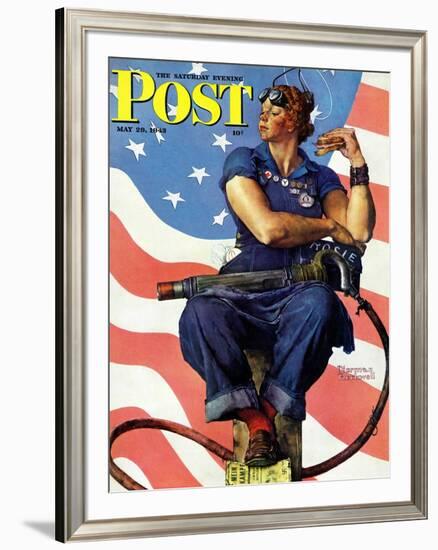 "Rosie the Riveter" Saturday Evening Post Cover, May 29,1943-Norman Rockwell-Framed Giclee Print