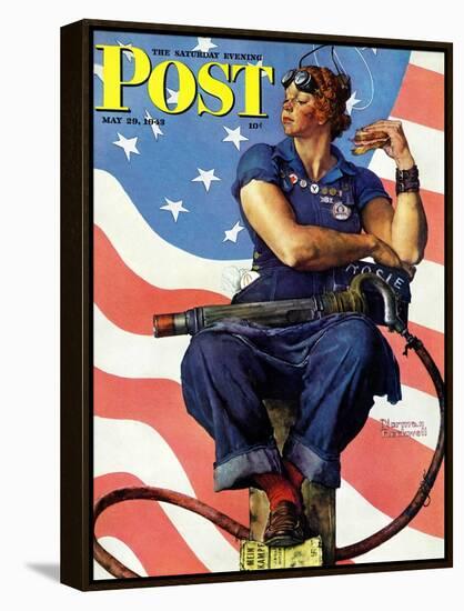 "Rosie the Riveter" Saturday Evening Post Cover, May 29,1943-Norman Rockwell-Framed Premier Image Canvas