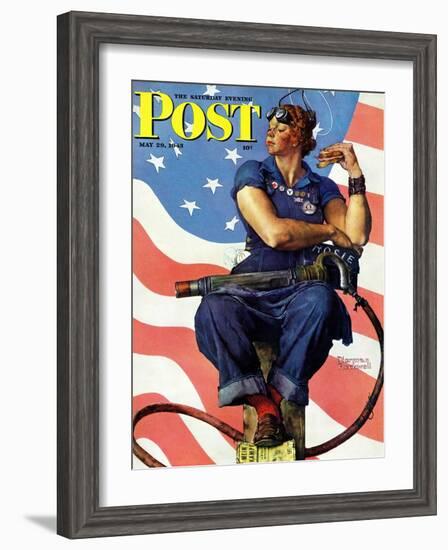 "Rosie the Riveter" Saturday Evening Post Cover, May 29,1943-Norman Rockwell-Framed Premium Giclee Print