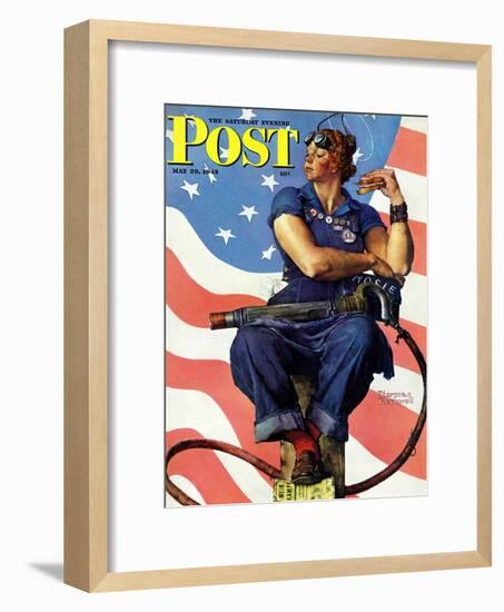 "Rosie the Riveter" Saturday Evening Post Cover, May 29,1943-Norman Rockwell-Framed Premium Giclee Print