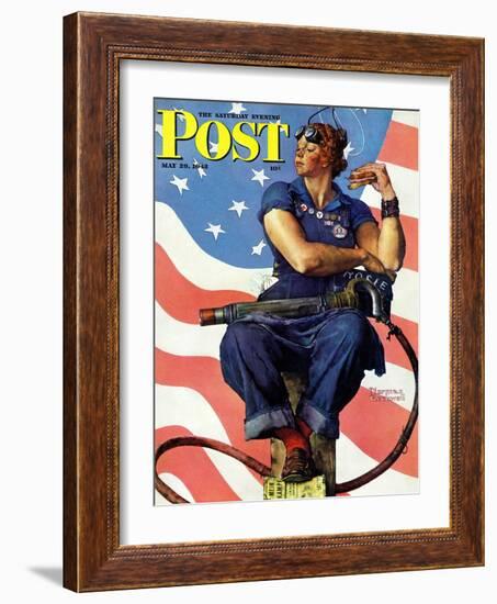 "Rosie the Riveter" Saturday Evening Post Cover, May 29,1943-Norman Rockwell-Framed Premium Giclee Print