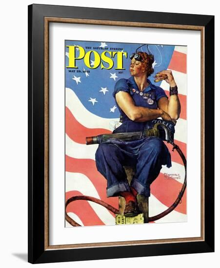 "Rosie the Riveter" Saturday Evening Post Cover, May 29,1943-Norman Rockwell-Framed Premium Giclee Print