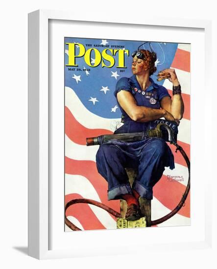 "Rosie the Riveter" Saturday Evening Post Cover, May 29,1943-Norman Rockwell-Framed Premium Giclee Print