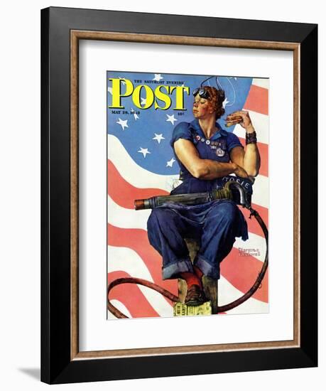 "Rosie the Riveter" Saturday Evening Post Cover, May 29,1943-Norman Rockwell-Framed Premium Giclee Print