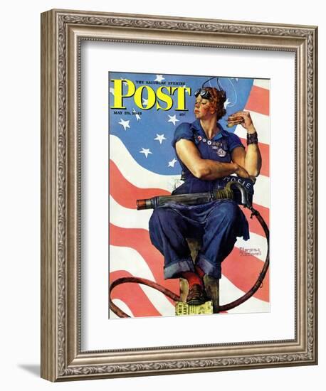 "Rosie the Riveter" Saturday Evening Post Cover, May 29,1943-Norman Rockwell-Framed Giclee Print