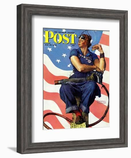 "Rosie the Riveter" Saturday Evening Post Cover, May 29,1943-Norman Rockwell-Framed Giclee Print