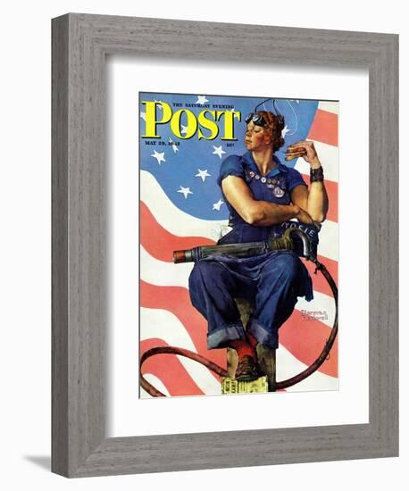 "Rosie the Riveter" Saturday Evening Post Cover, May 29,1943-Norman Rockwell-Framed Giclee Print