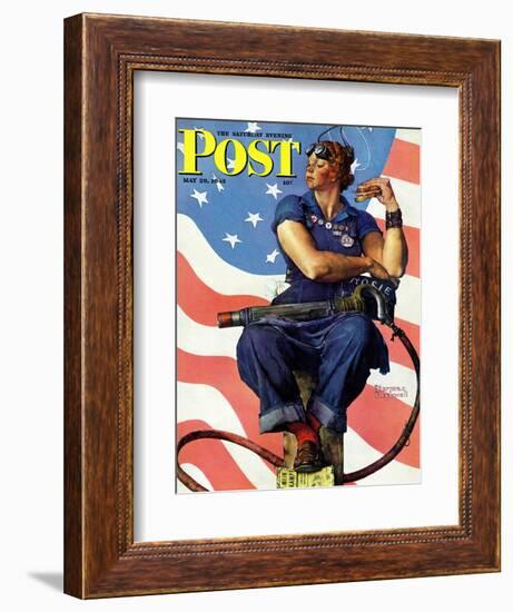 "Rosie the Riveter" Saturday Evening Post Cover, May 29,1943-Norman Rockwell-Framed Giclee Print