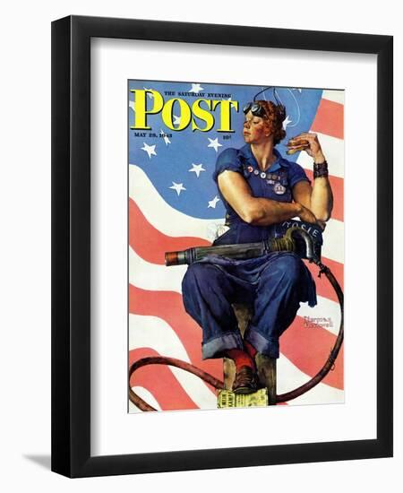 "Rosie the Riveter" Saturday Evening Post Cover, May 29,1943-Norman Rockwell-Framed Giclee Print