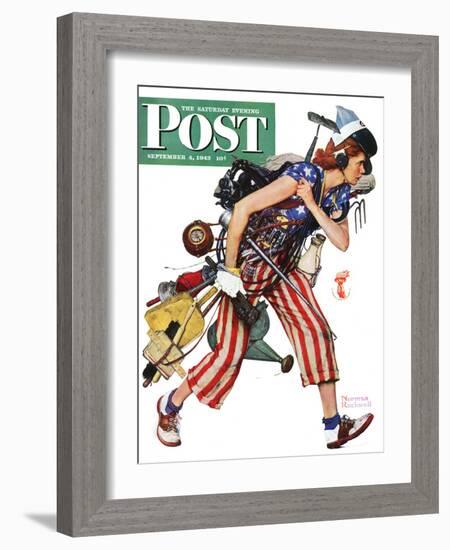 "Rosie to the Rescue" Saturday Evening Post Cover, September 4,1943-Norman Rockwell-Framed Giclee Print