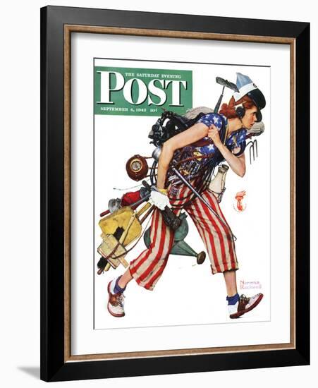 "Rosie to the Rescue" Saturday Evening Post Cover, September 4,1943-Norman Rockwell-Framed Giclee Print