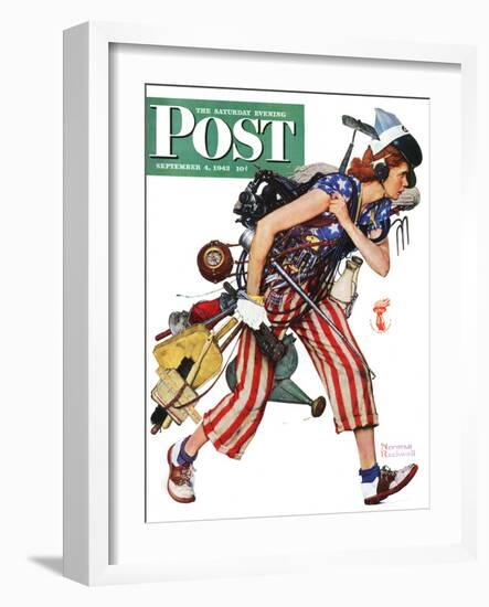 "Rosie to the Rescue" Saturday Evening Post Cover, September 4,1943-Norman Rockwell-Framed Giclee Print