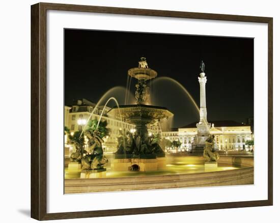 Rossio Square (Dom Pedro Iv Square) at Night, Lisbon, Portugal, Europe-Yadid Levy-Framed Photographic Print