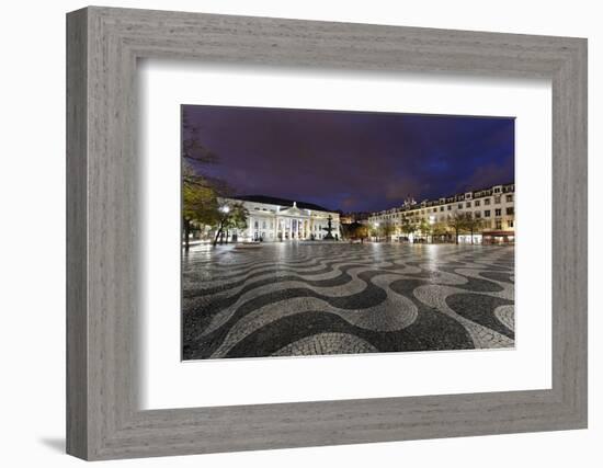 Rossio Square, Night Photography, Lisbon, Portugal-Axel Schmies-Framed Photographic Print